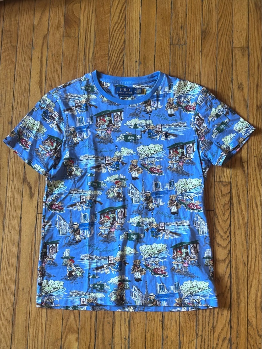 RALPH LAUREN Polo Bear Paris Print Tee Blue Size M - Picture 3 of 8